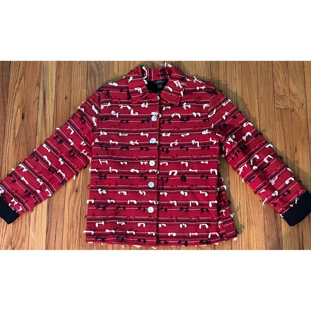 SOHO Clothing Co Red Black White Granny Chic Blazer Jacket Women M Embroidered